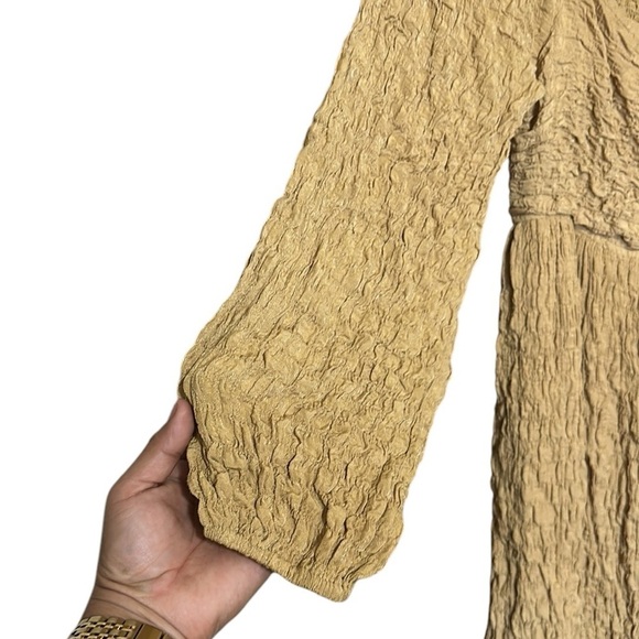 Gigio USA NWT Mini Mustard Color Dress Long Sleeves Square Neck Stretchy Small - Picture 4 of 10